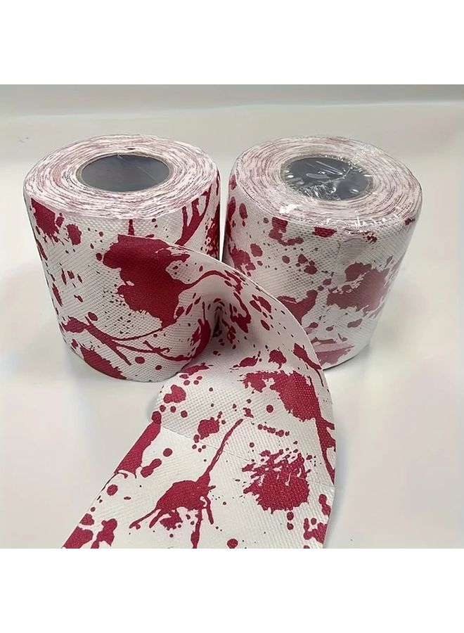Halloween Blood Splatter Toilet Paper 2 Rolls Red Splatter Horror Party Decor - Image 4